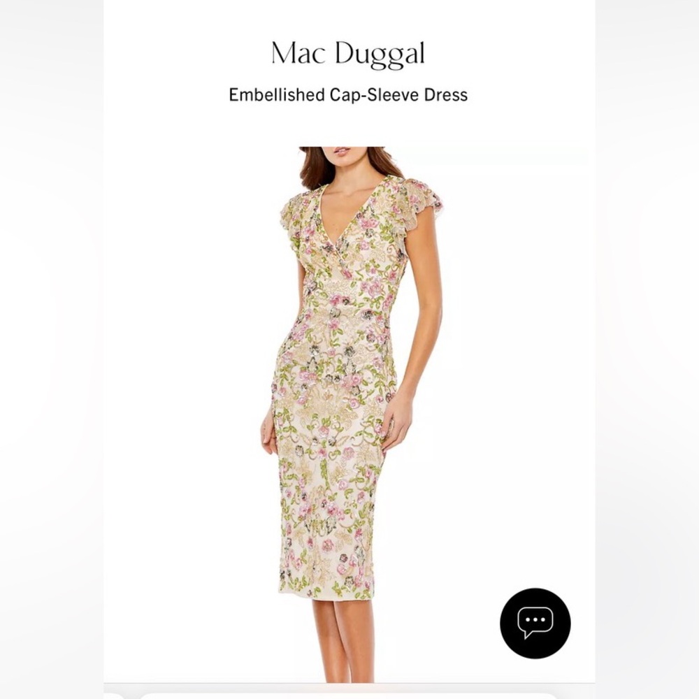 Mac Duggal Floral Embellished Flutter Cap Sleeve Dress